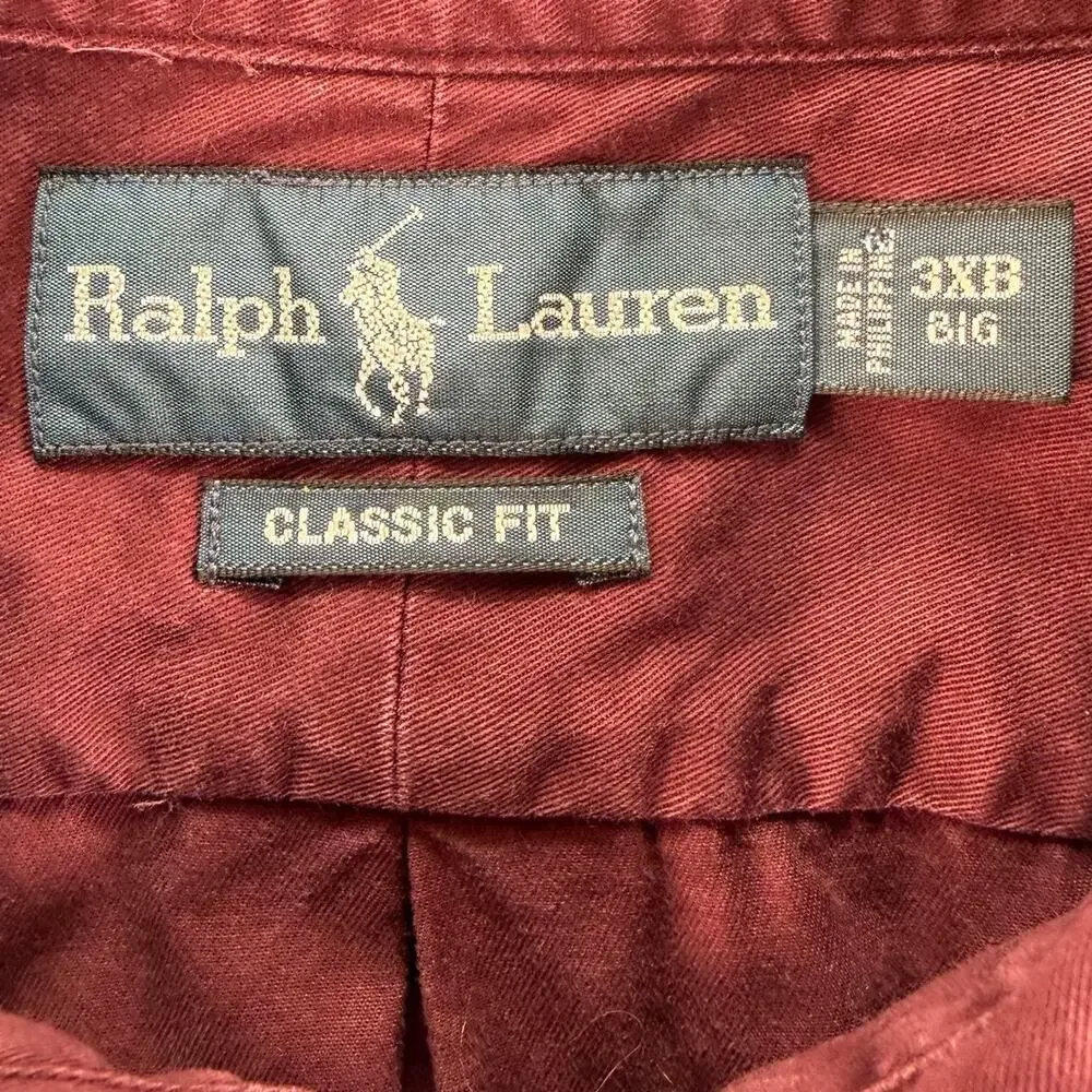 Polo Ralph Lauren Classic Fit Shirt Mens 3XB Maroon Button Up Big Tall Cotton